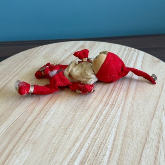 Vintage 50's Red Santa Elf Doll With Gold Ribbon Bell Hat Articulated Bendable - Picture 4 of 9
